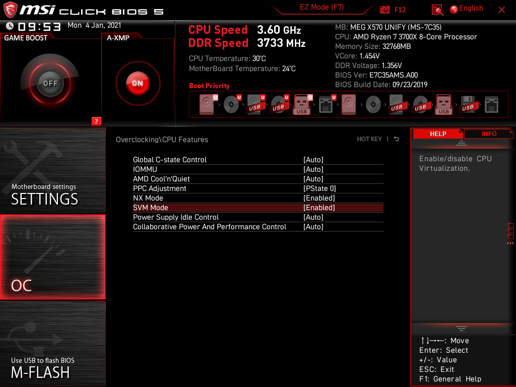 MSI BIOS: AMD SVM Mode
