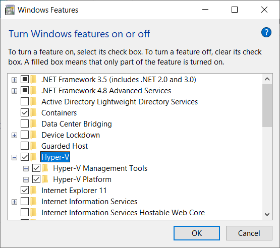 Turn on Hyper-V in Windows 10 Pro